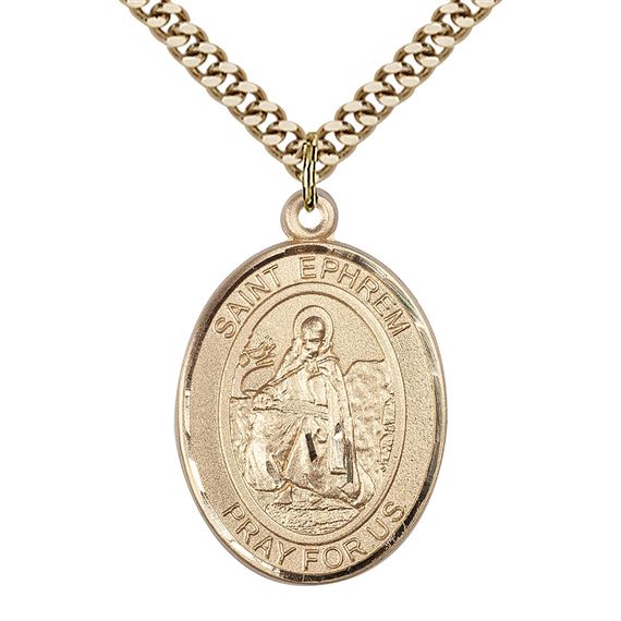 14KT GOLD FILLED ST EPHREM PENDANT WITH CHAIN - 1" x 3/4"