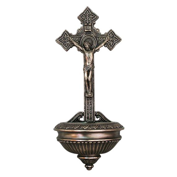CRUCIFIX HOLY WATER FONT - BRONZE FINISH
