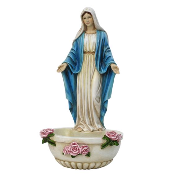 OUR LADY OF GRACE HOLY WATER FONT WITH ROSES