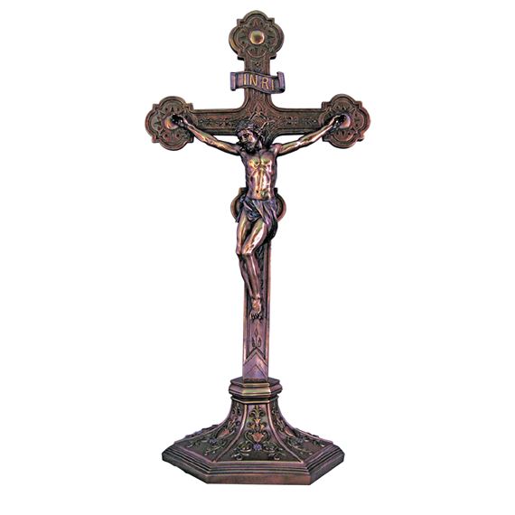 ORNATE TABLETOP CRUCIFIX - BRONZE FINISH (22 ½”)