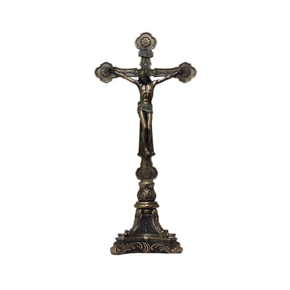 ORNATE STANDING CRUCIFIX IN COLD-CAST BRONZE