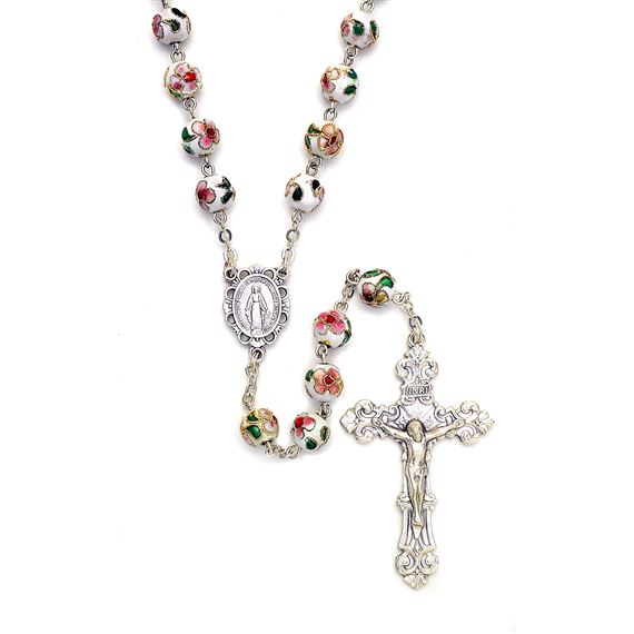 WHITE CLOISONNE ROSARY