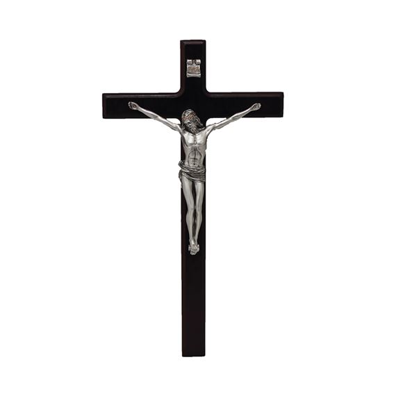 ELEGANT WOOD CRUCIFIX - PEWTER FINISH
