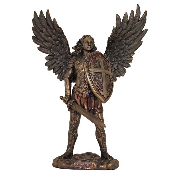 SAINT MICHAEL SANS DEVIL STATUE COLD CAST BRONZE - 14"