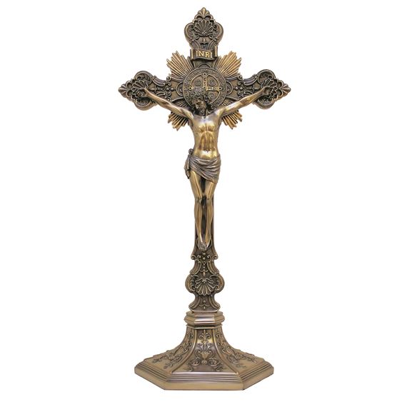 ORNATE ST. BENEDICT CRUCIFIX WITH BASE