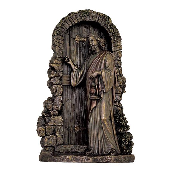 JESUS KNOCKING COLD CAST BRONZE STATUE