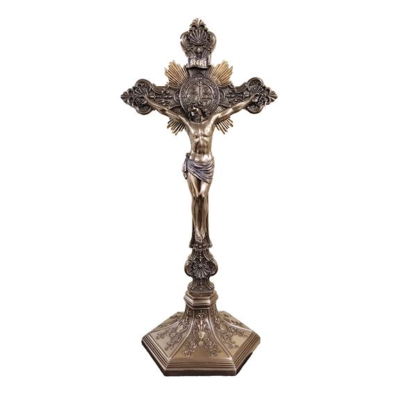 ORNATE ST. BENEDICT CRUCIFIX WITH BASE - 17"