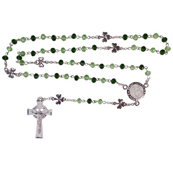 ST. PATRICK CRYSTAL ROSARY WITH SHAMROCKS