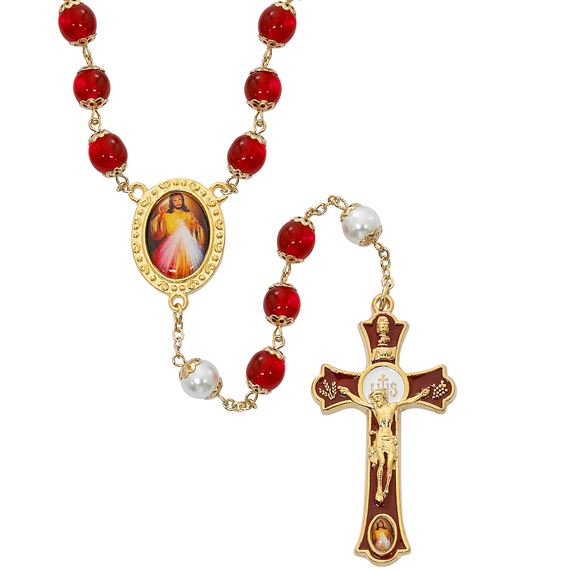 DIVINE MERCY RED BEAD ROSARY