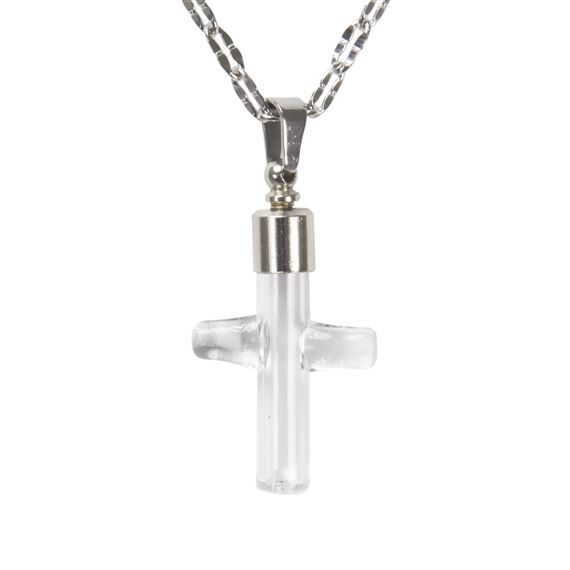 CLEAR CROSS NECKLACE (FOR HOLY WATER OR OIL)