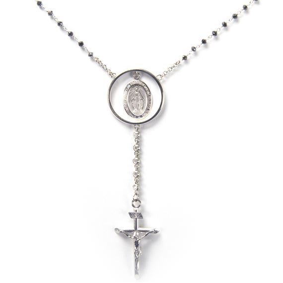 BLACK AND WHITE DIAMOND ROSARY NECKLACE