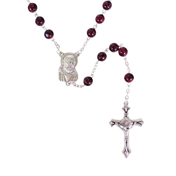 PADRE PIO SPECKLED BROWN BEAD ROSARY