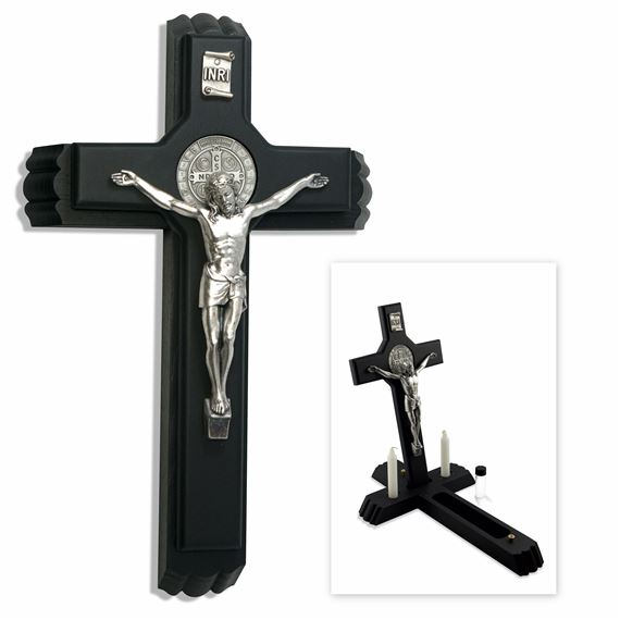 BLACK WOOD ST. BENEDICT ADORATION CRUCIFIX - 12 ¾”