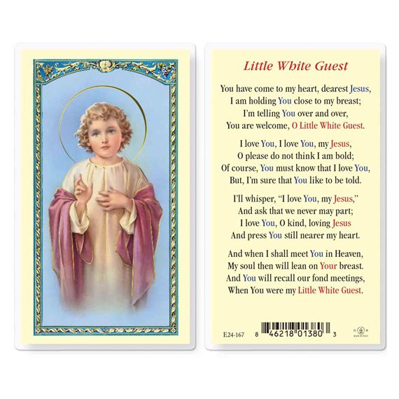 LAMINATED HOLY CARD - LITTLE WHITE GUEST