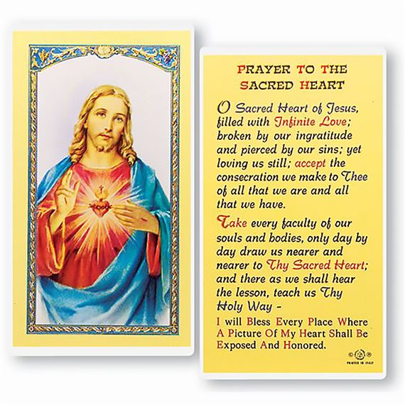 LAMINATED HOLY CARD PRAYER TO THE SACRED HEART