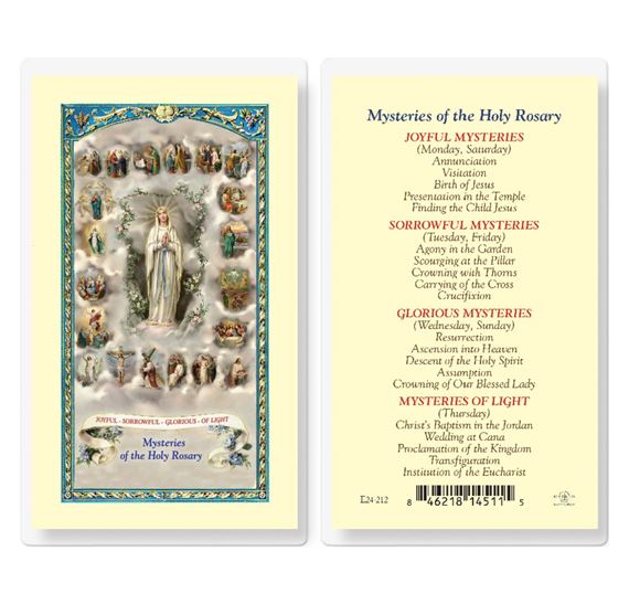 LAMINATED HOLY CARD - MYSTERIES OF THE ROSARY