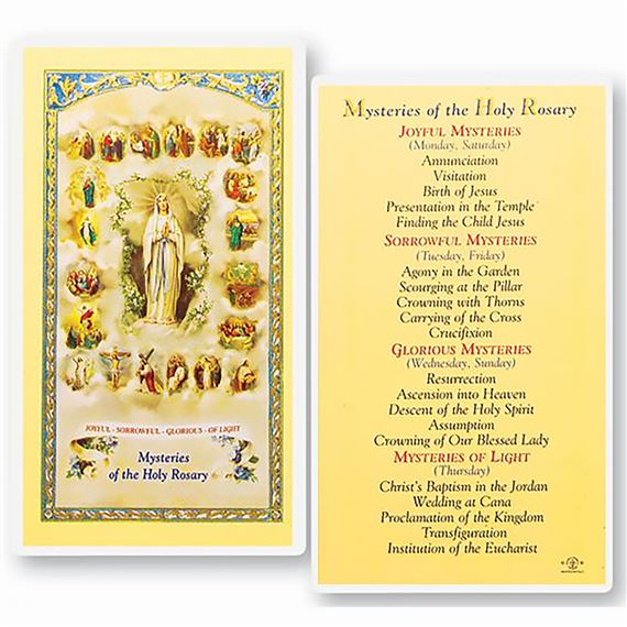LAMINATED HOLY CARD - MYSTERIES OF THE ROSARY