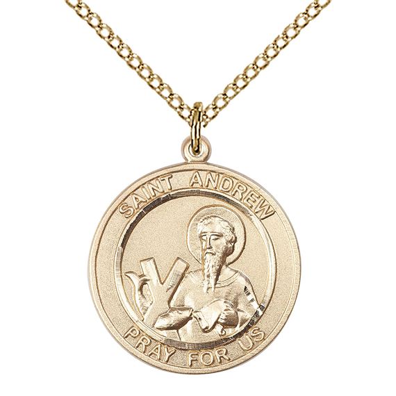 14KT GOLD FILLED ST ANDREW THE APOSTLE PENDANT WITH CHAIN - 3/4" x 5/8"