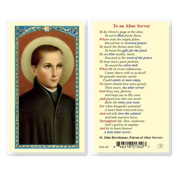 LAMINATED HOLY CARD TO AN ALTAR SERVER