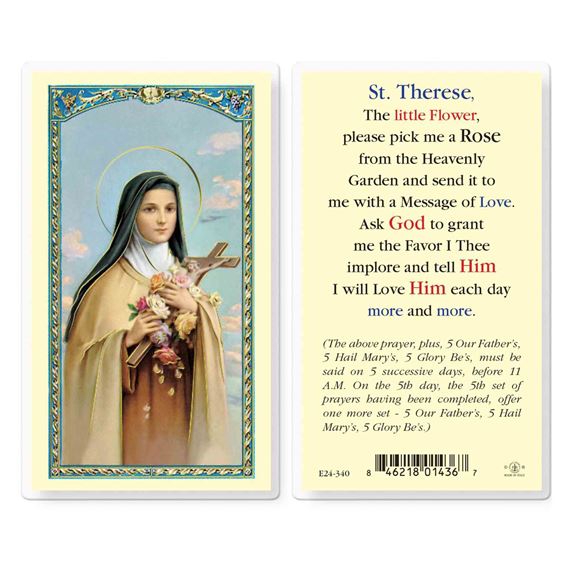 LAMINATED HOLY CARD SAINT THERESE LITTLE FLOWER