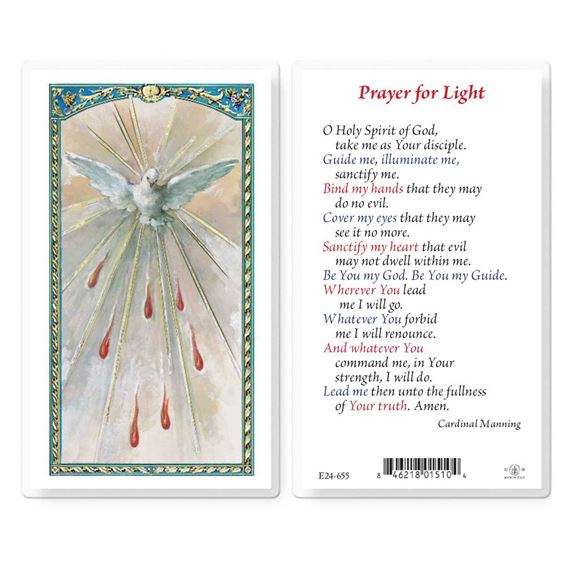 LAMINATED HOLY CARD PRAYER FOR LIGHT