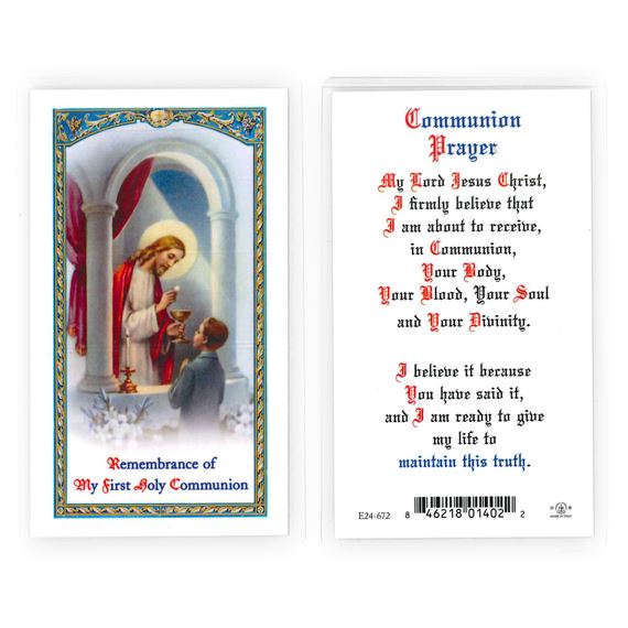 LAMINATED HOLY CARD BOY FIRST COMMUNION