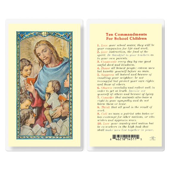 LAMINATED HOLY CARD - 10 COMMANDMENTS FOR SCHOOL