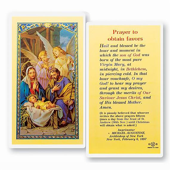 LAMINATED HOLY CARD PRAYER TO OBTAIN FAVORS