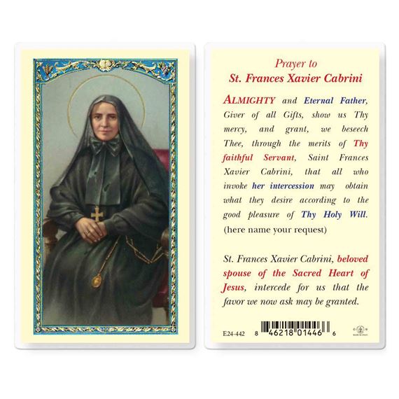 LAMINATED HOLY CARD - ST. FRANCES XAVIER CABRINI