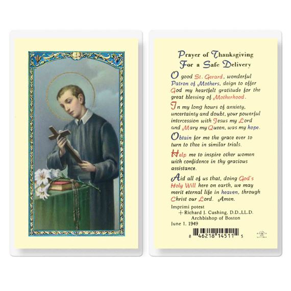 LAMINATED HOLY CARD - ST. GERARD (Prayer of Thanksgiving for a Safe Delivery)