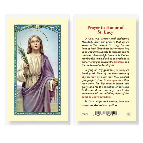 LAMINATED HOLY CARD - PRAYER TO ST. LUCY