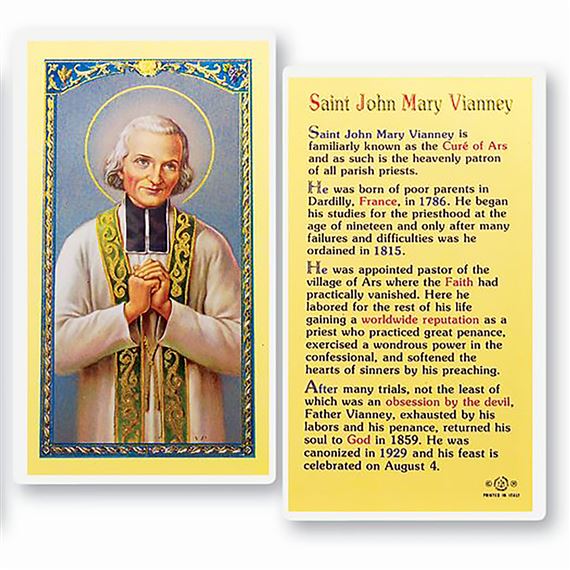 LAMINATED HOLY CARD - ST. JOHN MARY VIANNEY