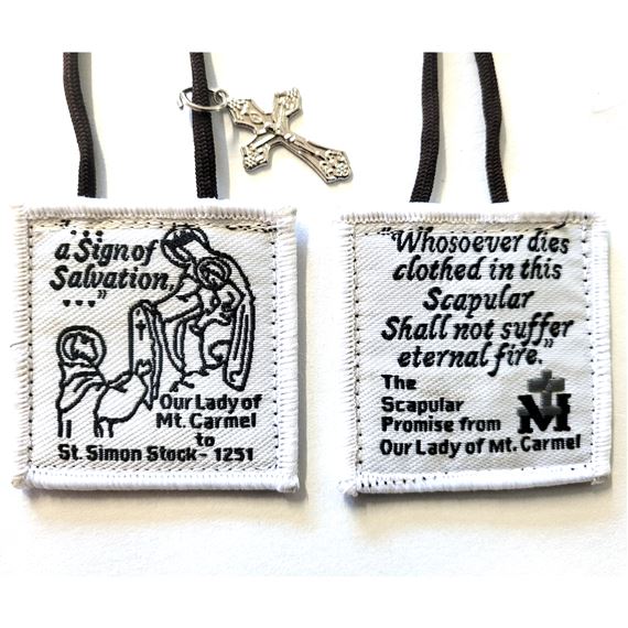 OUR LADY OF MT. CARMEL BROWN WOOL SCAPULAR WITH CRUCIFIX
