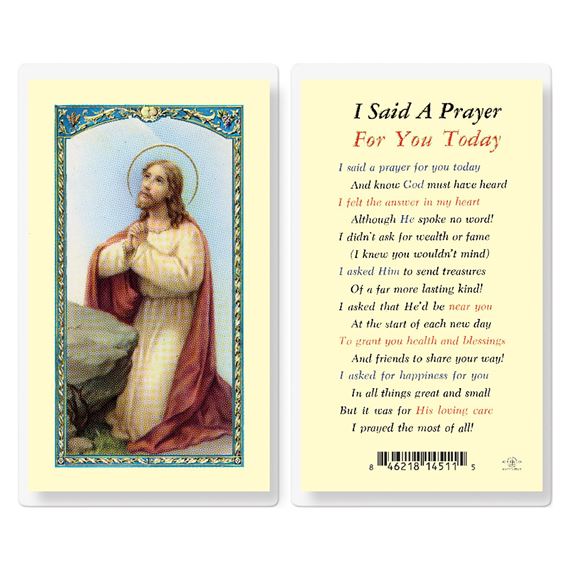 LAMINATED HOLY CARD- I SAID A PRAYER FOR YOU TODAY