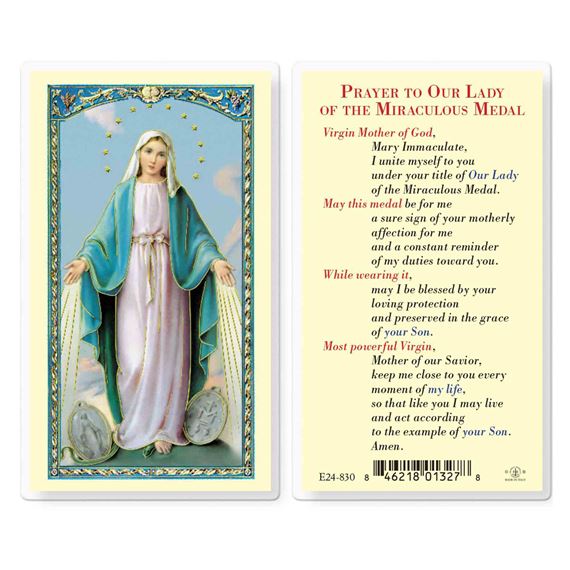 LAMINATED HOLY CARD - OUR LADY OF THE MIRACULOUS