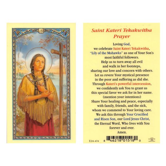 LAMINATED HOLY CARD SAINT KATERI TEKAKWITHA