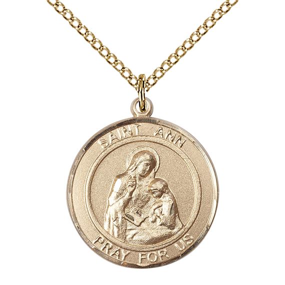 14KT GOLD FILLED ST ANN PENDANT WITH CHAIN - 3/4" x 5/8"