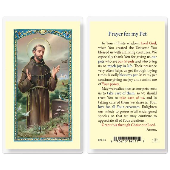 LAMINATED HOLY CARD - PRAYER FOR MY PET