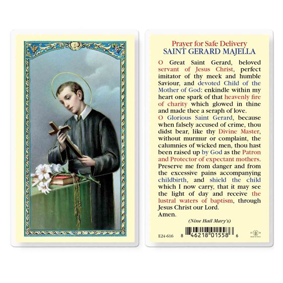 LAMINATED HOLY CARD - SAINT GERARD (Prayer for Safe Delivery)