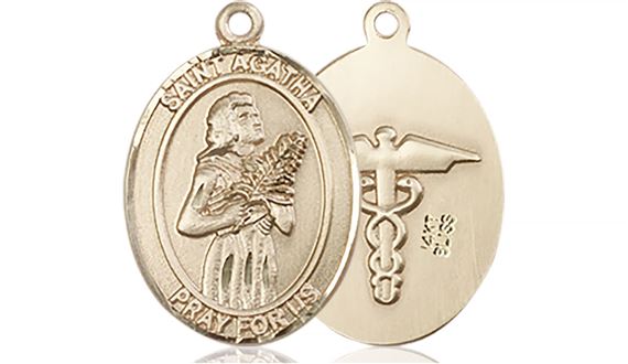 14KT GOLD ST AGATHA NURSE MEDAL - 3/4" x 1/2"