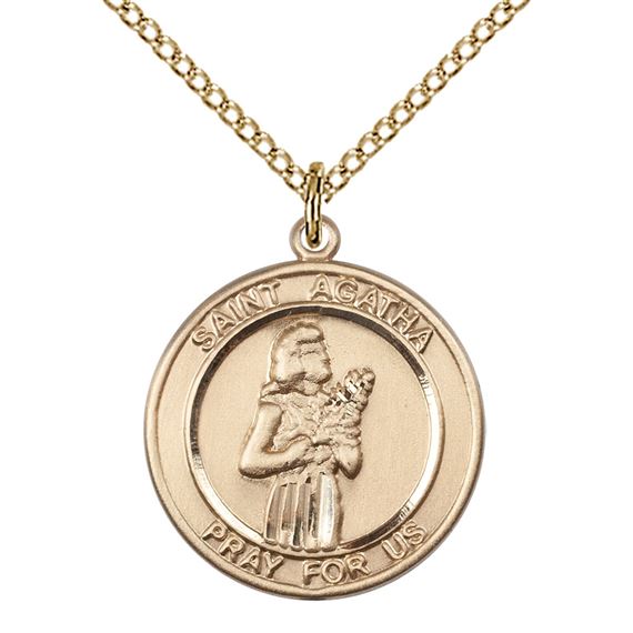 14KT GOLD FILLED ST AGATHA PENDANT WITH CHAIN - 3/4" x 5/8"