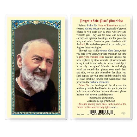 LAMINATED HOLY CARD - ST. PIO OF PIETRELCINA
