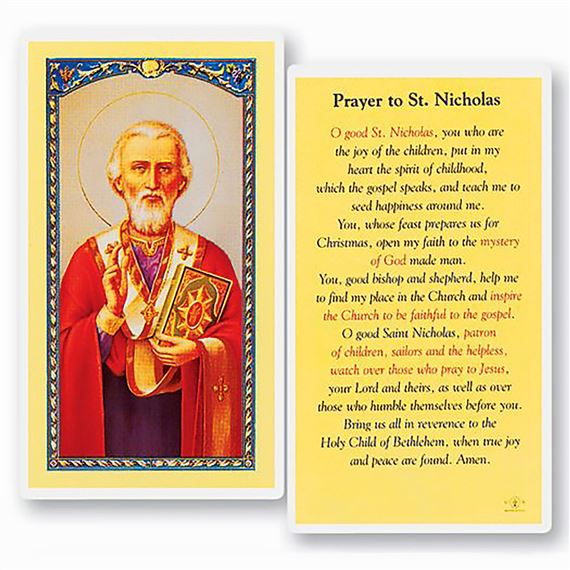 LAMINATED HOLY CARD - ST. NICHOLAS