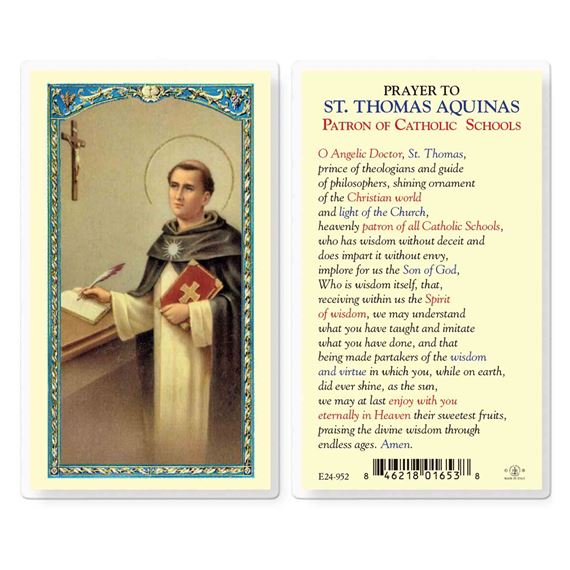 LAMINATED HOLY CARD - PRAYER TO ST. THOMAS AQUINAS