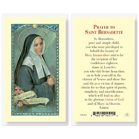 LAMINATED HOLY CARD - ST. BERNADETTE