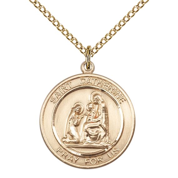 14KT GOLD FILLED ST CATHERINE OF SIENA PENDANT WITH CHAIN - 3/4" x 5/8"