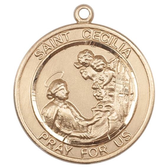 14KT GOLD ST CECILIA MEDAL - 3/4" x 5/8"