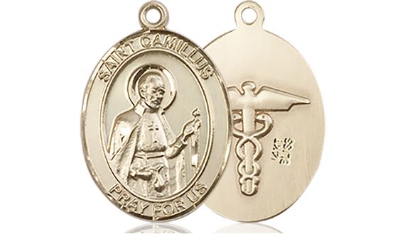 14KT GOLD ST CAMILLUS OF LELLIS NURSE MEDAL - 3/4" x 1/2"