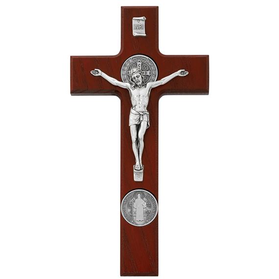 ST. BENEDICT WALL CRUCIFIX - CHERRY FINISH
