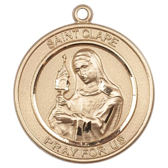 14KT GOLD ST CLARE OF ASSISI MEDAL - 3/4" x 5/8"
